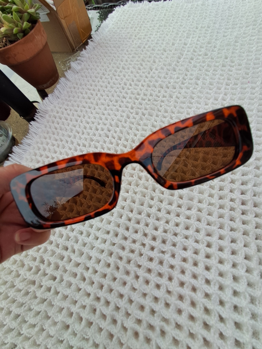 Tortoiseshell Rectangular Sunglasses - Amber Brown Lenses